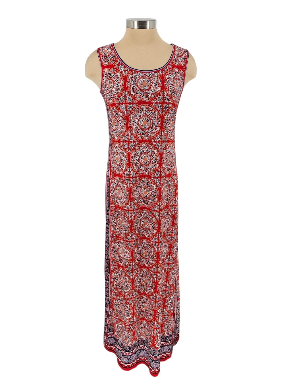 Max Studio Maxi Tank Dress Red Floral Sleeveless Side Slit Pullover Small